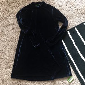 navy blue long sleeve velvet dress